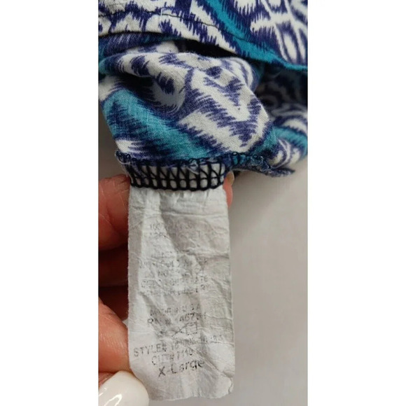 Pixley Geometric Printed Retro Hippie Preppy Y2k 3/4 Sleeve V Neck Tunic Blue... - Picture 3 of 9